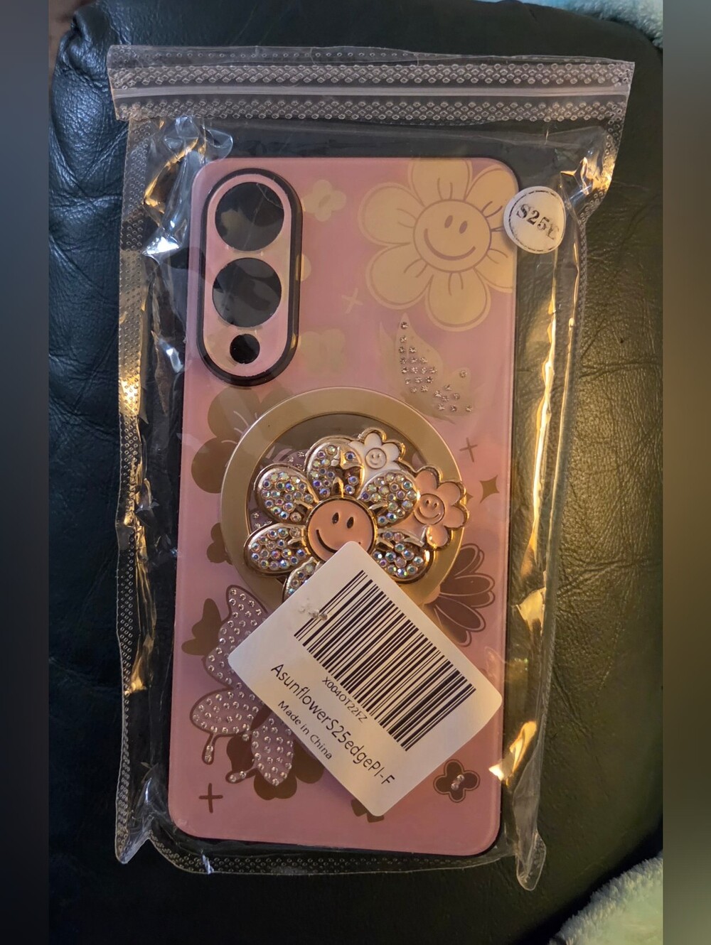 New Pink Flower Phone Case with Sunflower Ring Holder Samsung Galaxy S25 Edge